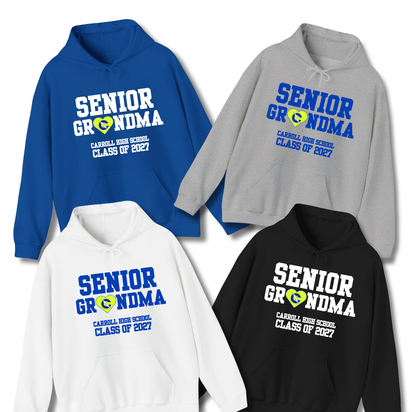 Carroll High School Class of 2027 Senior Grandma Hoodie Sweatshirt Neon Heart