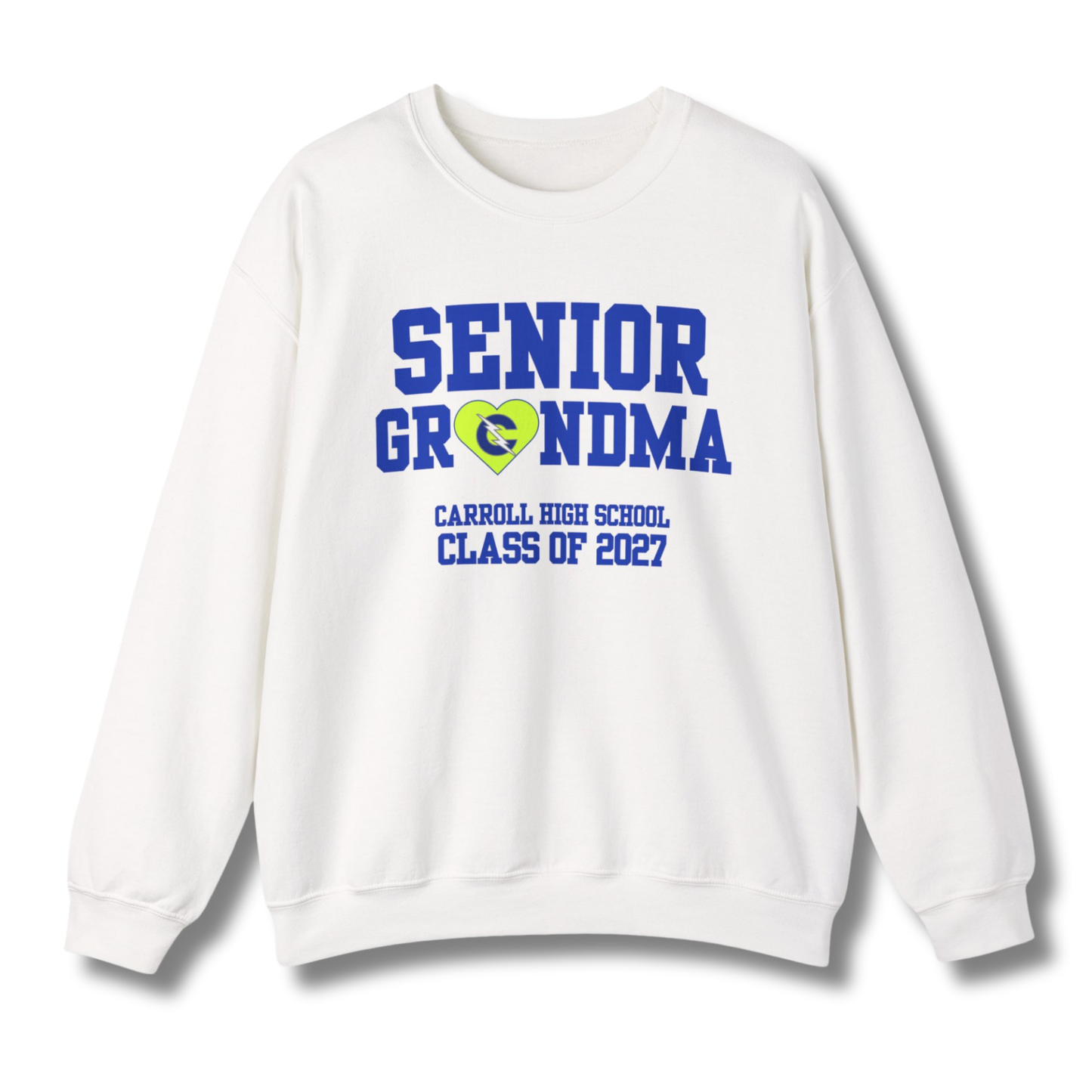 Carroll High School Class of 2027 Senior Grandma Crewneck Sweatshirt Neon Heart