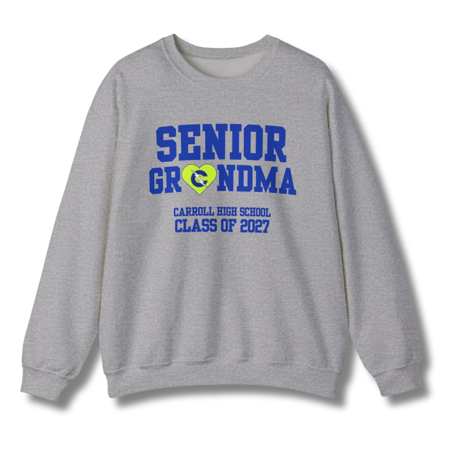 Carroll High School Class of 2027 Senior Grandma Crewneck Sweatshirt Neon Heart