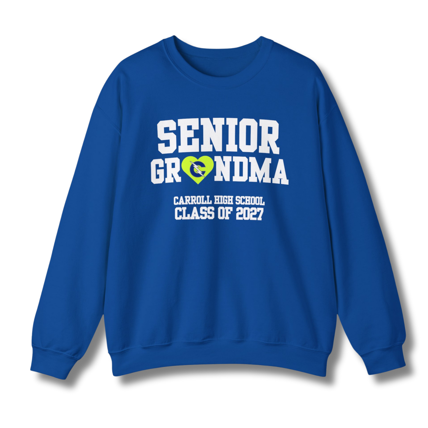 Carroll High School Class of 2027 Senior Grandma Crewneck Sweatshirt Neon Heart
