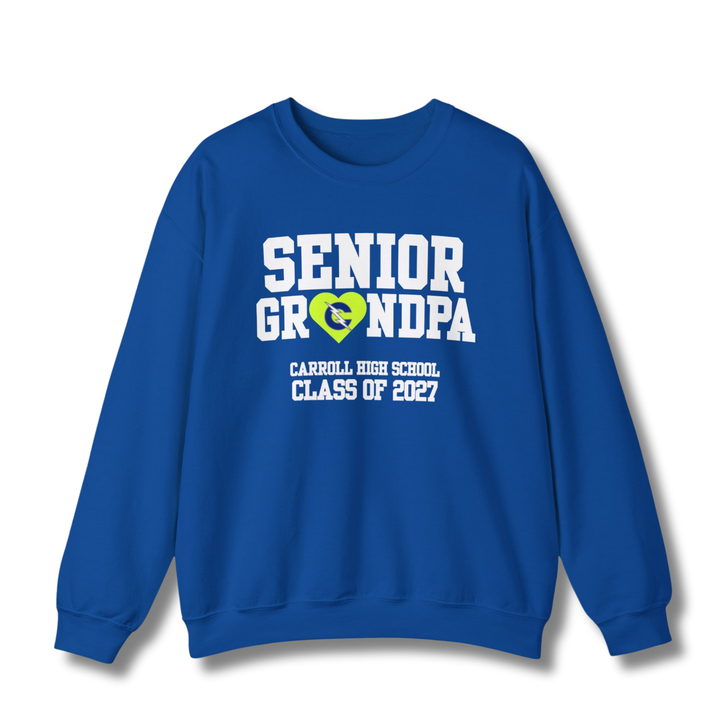 Carroll High School Class of 2027 Senior Grandpa Crewneck Sweatshirt Neon Heart