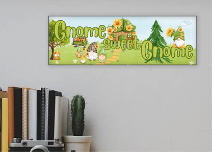 Gnome Sweet Gnome Welcome Sign with Sunflowers 15"x5"