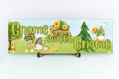 Gnome Sweet Gnome Welcome Sign with Sunflowers 15"x5"