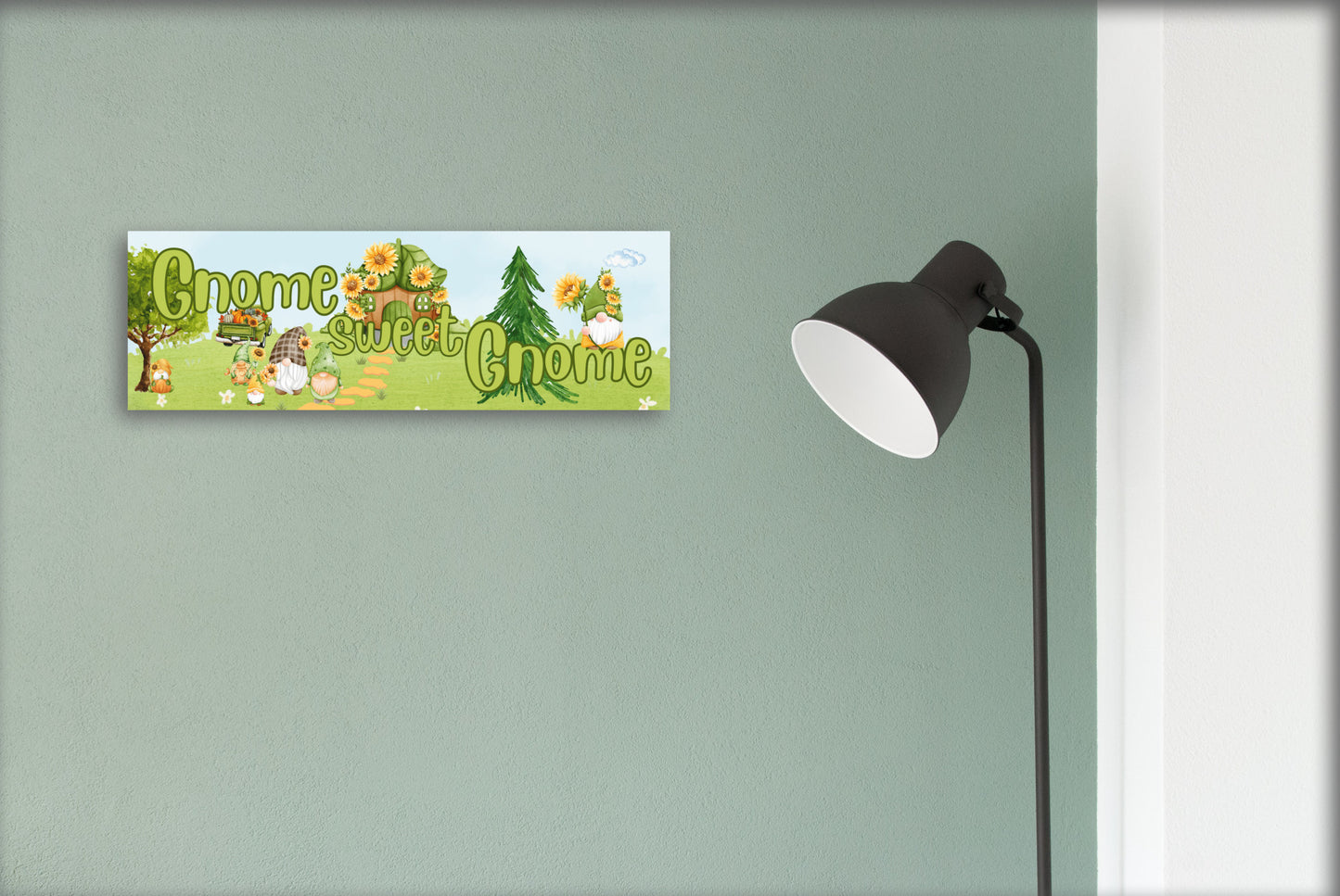 Gnome Sweet Gnome Welcome Sign with Sunflowers 15"x5"