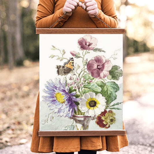 Vintage Bouquet of Flowers with a Butterfly William van Leen, Pastels Cottagecore Art Hanging Canvas