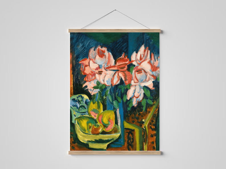 Maximalist Art Vintage Pink Roses Ernst Ludwig Kirchner Hanging Canvas