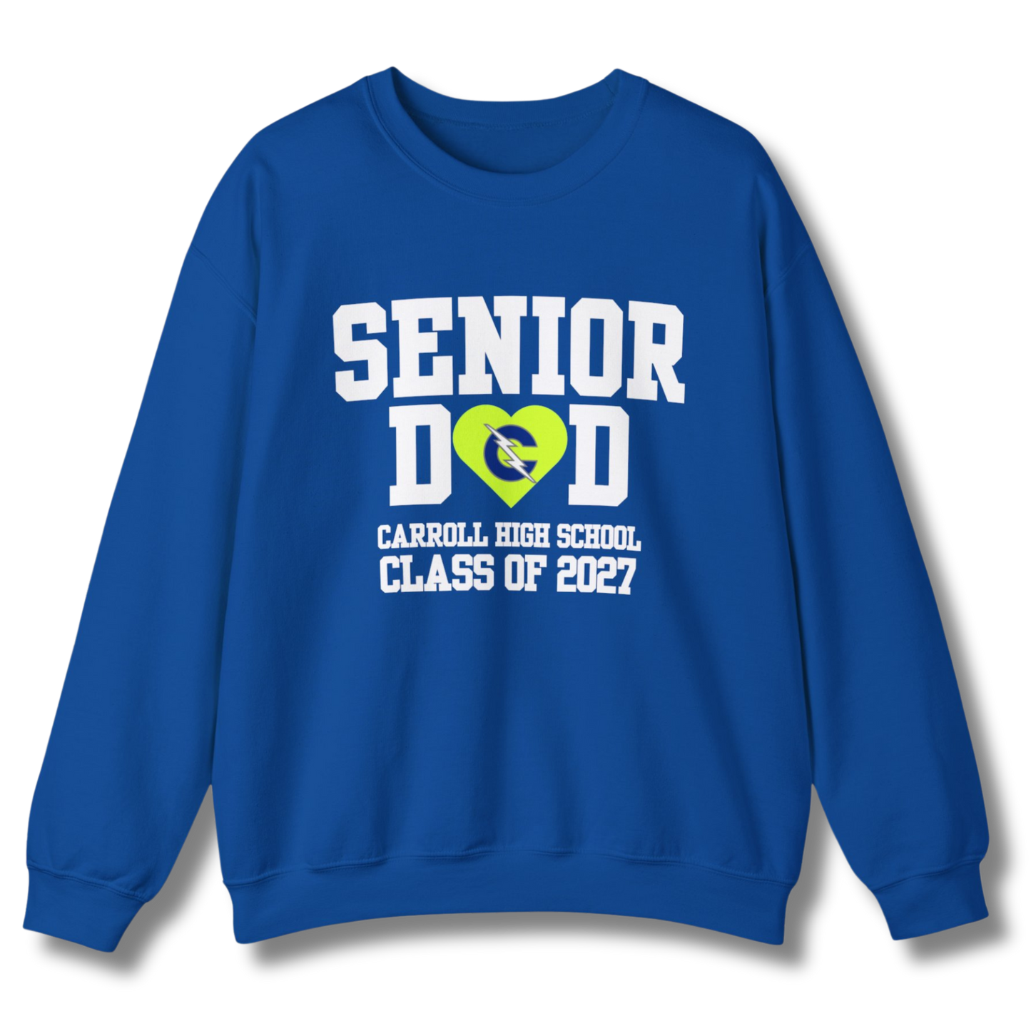 Carroll High School Class of 2027 Senior Dad Crewneck Sweatshirt Neon Heart