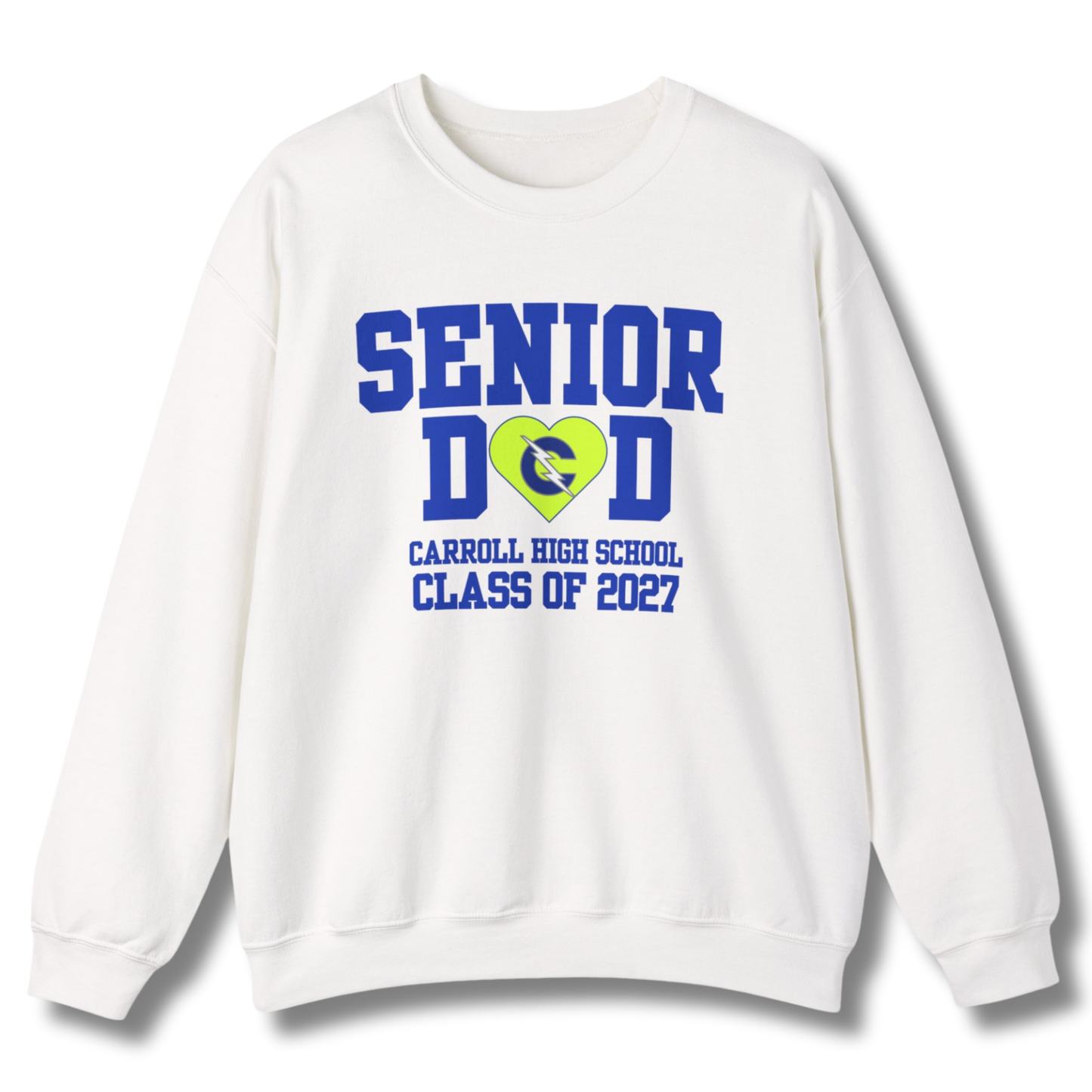 Carroll High School Class of 2027 Senior Dad Crewneck Sweatshirt Neon Heart